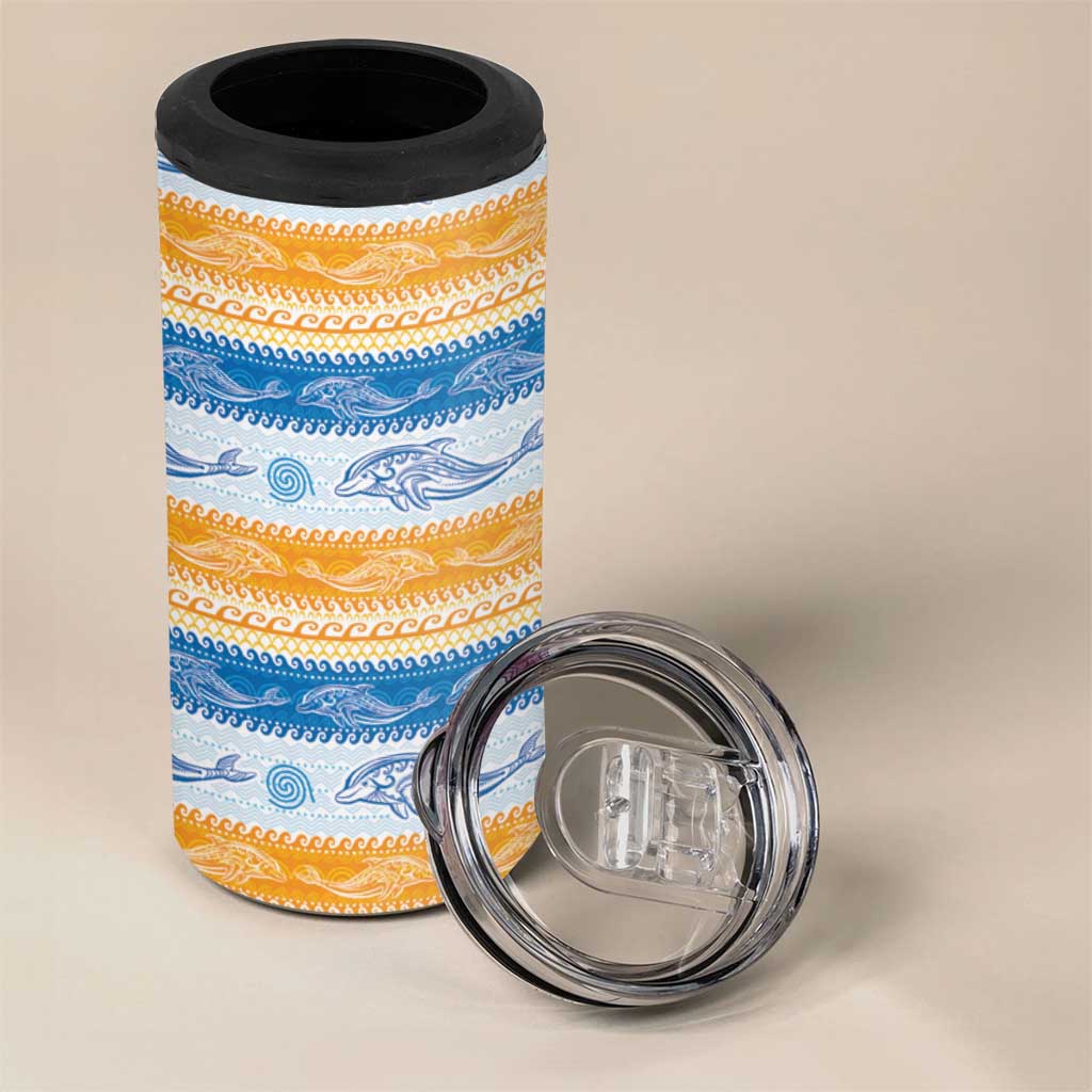 Anguilla Dolphins Pattern 4 in 1 Can Cooler Tumbler Orange And Blue