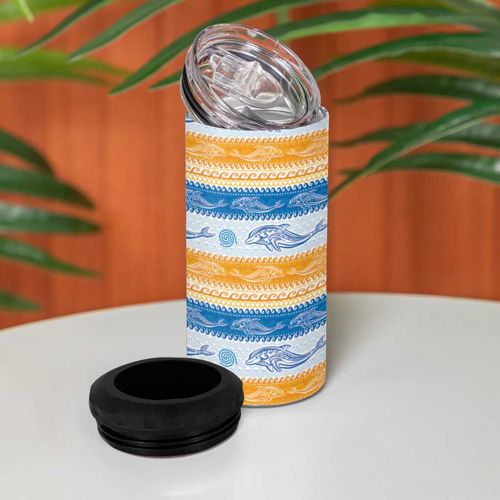 Anguilla Dolphins Pattern 4 in 1 Can Cooler Tumbler Orange And Blue