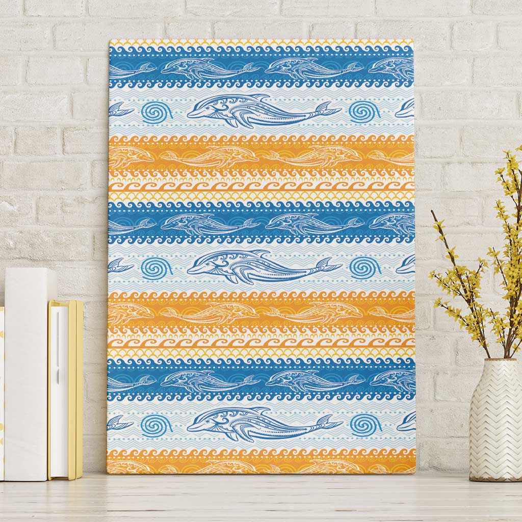 Anguilla Dolphins Pattern Canvas Wall Art Orange And Blue