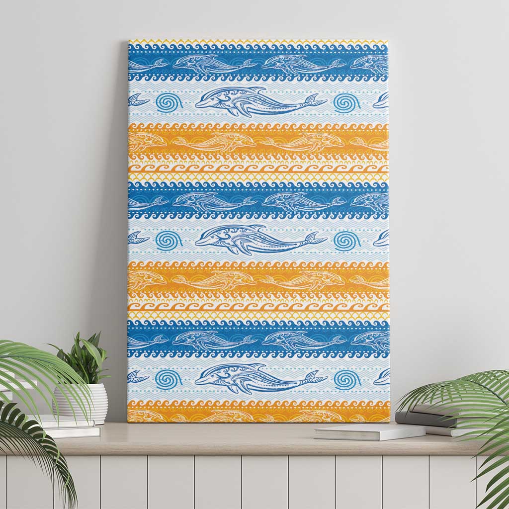Anguilla Dolphins Pattern Canvas Wall Art Orange And Blue