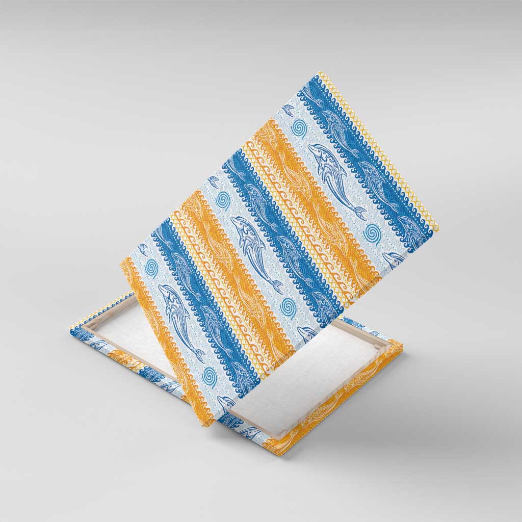 Anguilla Dolphins Pattern Canvas Wall Art Orange And Blue