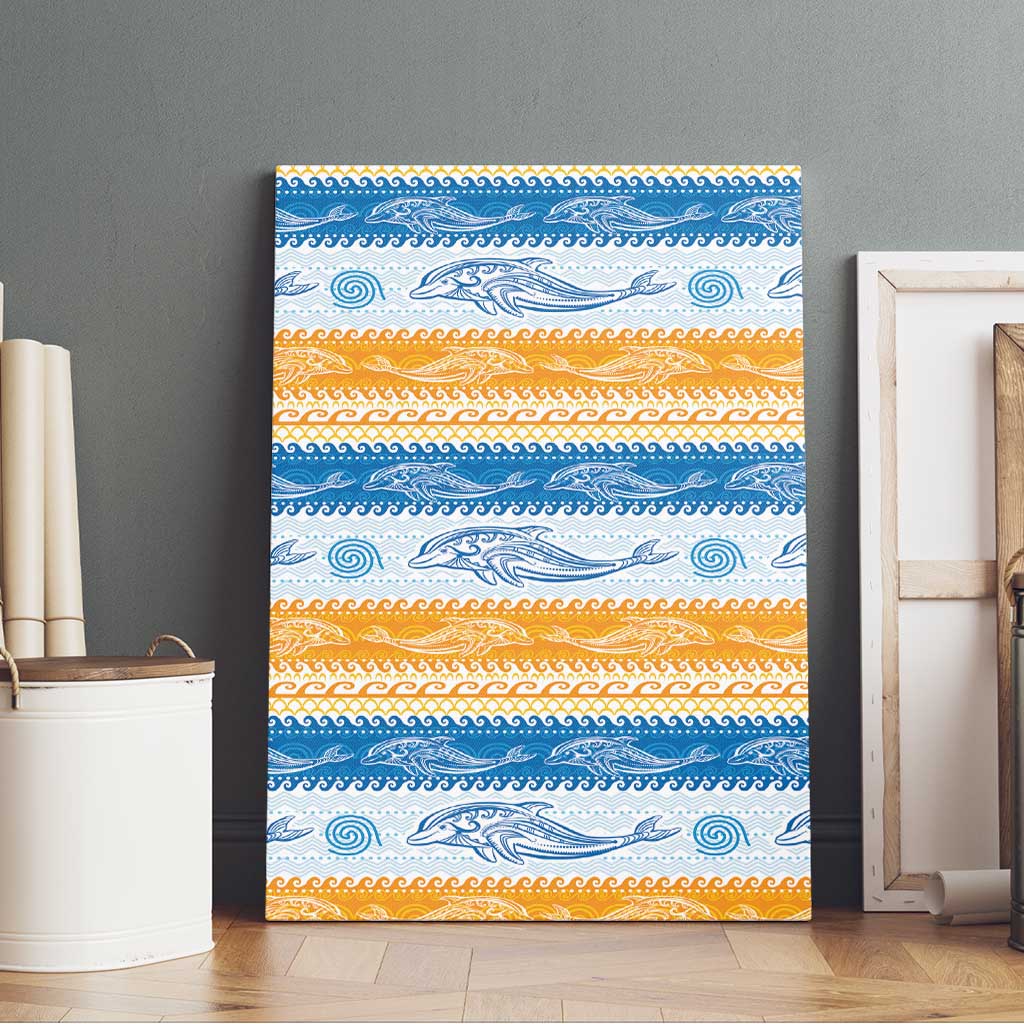 Anguilla Dolphins Pattern Canvas Wall Art Orange And Blue