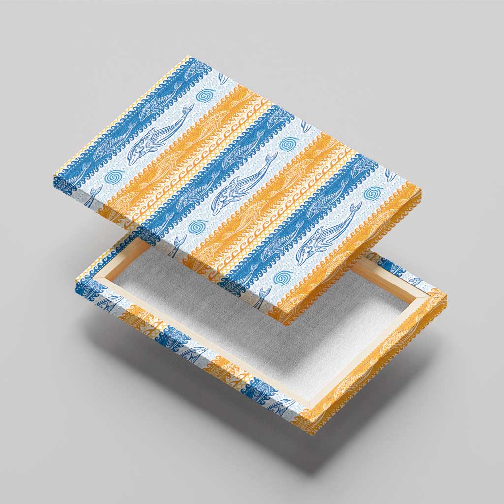 Anguilla Dolphins Pattern Canvas Wall Art Orange And Blue