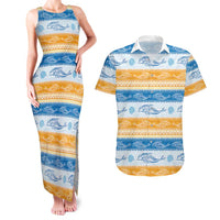Anguilla Dolphins Pattern Couples Matching Tank Maxi Dress and Hawaiian Shirt Orange And Blue