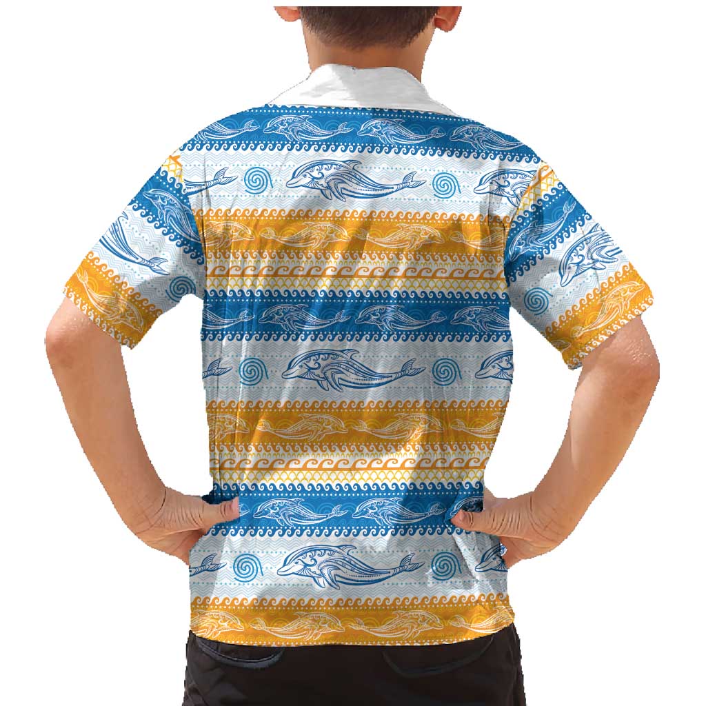 Anguilla Dolphins Pattern Family Matching Mermaid Dress and Hawaiian Shirt Orange And Blue