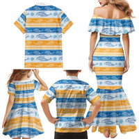 Anguilla Dolphins Pattern Family Matching Mermaid Dress and Hawaiian Shirt Orange And Blue