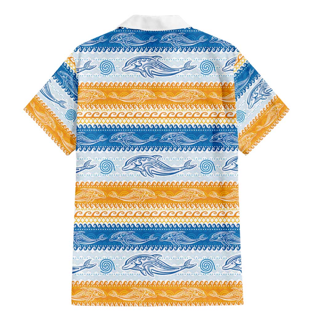 Anguilla Dolphins Pattern Family Matching Mermaid Dress and Hawaiian Shirt Orange And Blue