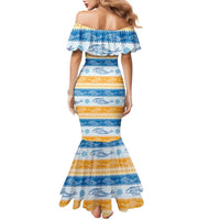 Anguilla Dolphins Pattern Family Matching Mermaid Dress and Hawaiian Shirt Orange And Blue