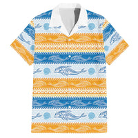 Anguilla Dolphins Pattern Family Matching Off The Shoulder Long Sleeve Dress and Hawaiian Shirt Orange And Blue