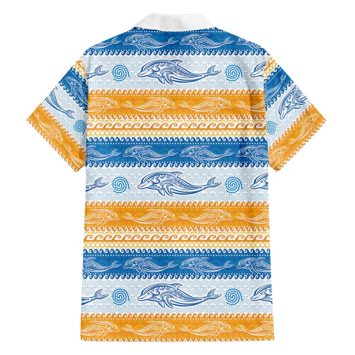 Anguilla Dolphins Pattern Family Matching Off The Shoulder Long Sleeve Dress and Hawaiian Shirt Orange And Blue