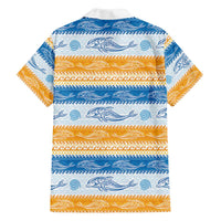 Anguilla Dolphins Pattern Family Matching Off The Shoulder Long Sleeve Dress and Hawaiian Shirt Orange And Blue