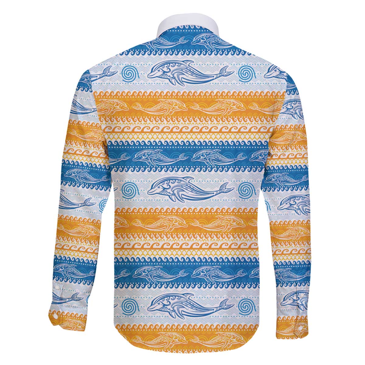 Anguilla Dolphins Pattern Family Matching Off The Shoulder Long Sleeve Dress and Hawaiian Shirt Orange And Blue