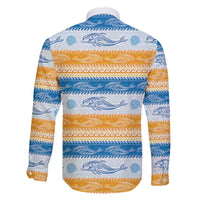 Anguilla Dolphins Pattern Family Matching Off The Shoulder Long Sleeve Dress and Hawaiian Shirt Orange And Blue