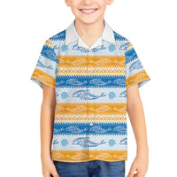 Anguilla Dolphins Pattern Family Matching Off The Shoulder Long Sleeve Dress and Hawaiian Shirt Orange And Blue