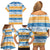 Anguilla Dolphins Pattern Family Matching Off Shoulder Short Dress and Hawaiian Shirt Orange And Blue