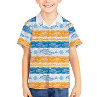 Anguilla Dolphins Pattern Family Matching Off Shoulder Short Dress and Hawaiian Shirt Orange And Blue
