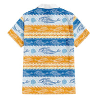Anguilla Dolphins Pattern Family Matching Short Sleeve Bodycon Dress and Hawaiian Shirt Orange And Blue