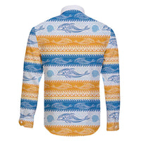 Anguilla Dolphins Pattern Family Matching Short Sleeve Bodycon Dress and Hawaiian Shirt Orange And Blue