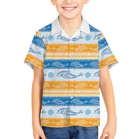 Anguilla Dolphins Pattern Family Matching Short Sleeve Bodycon Dress and Hawaiian Shirt Orange And Blue