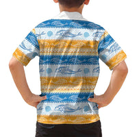 Anguilla Dolphins Pattern Family Matching Summer Maxi Dress and Hawaiian Shirt Orange And Blue