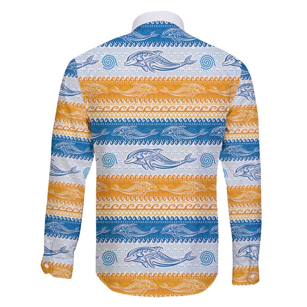 Anguilla Dolphins Pattern Family Matching Summer Maxi Dress and Hawaiian Shirt Orange And Blue