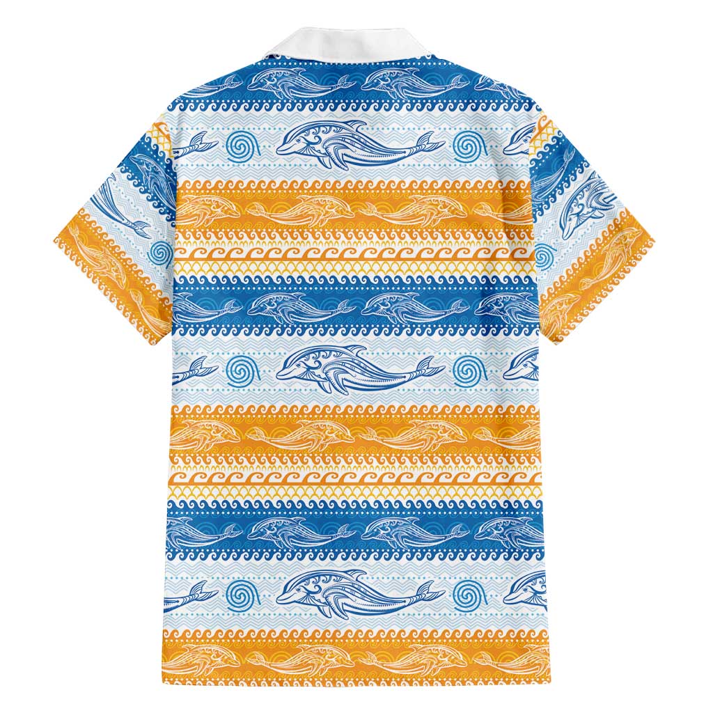Anguilla Dolphins Pattern Family Matching Tank Maxi Dress and Hawaiian Shirt Orange And Blue