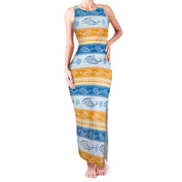 Anguilla Dolphins Pattern Family Matching Tank Maxi Dress and Hawaiian Shirt Orange And Blue