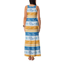 Anguilla Dolphins Pattern Family Matching Tank Maxi Dress and Hawaiian Shirt Orange And Blue