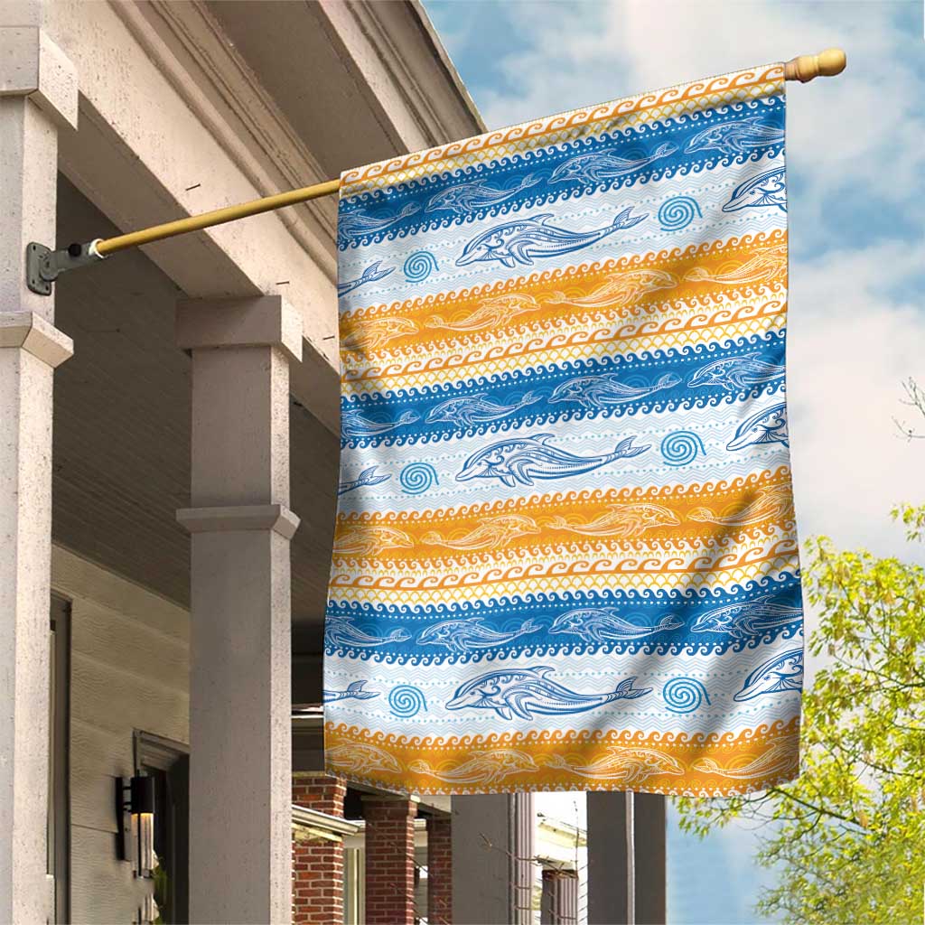 Anguilla Dolphins Pattern Garden Flag Orange And Blue