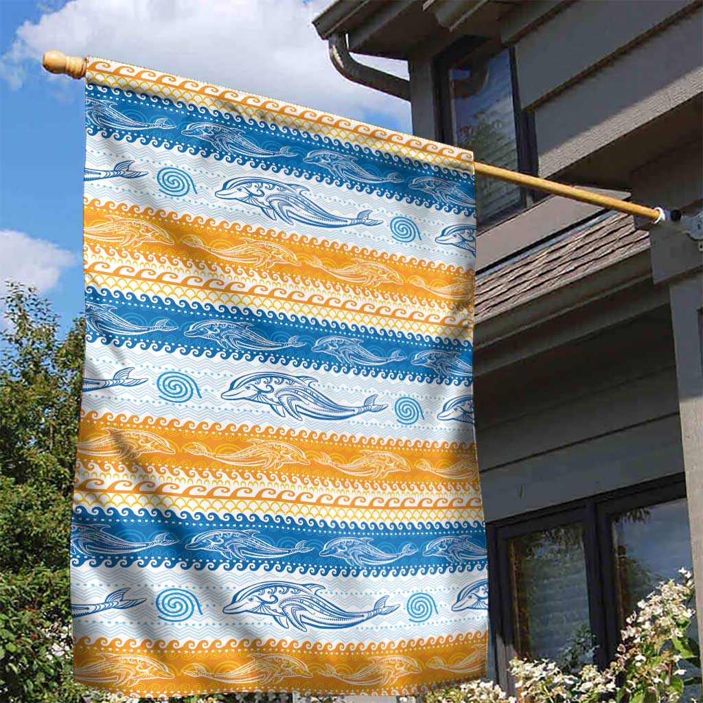 Anguilla Dolphins Pattern Garden Flag Orange And Blue
