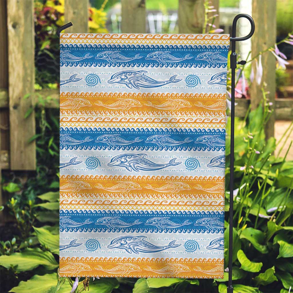 Anguilla Dolphins Pattern Garden Flag Orange And Blue