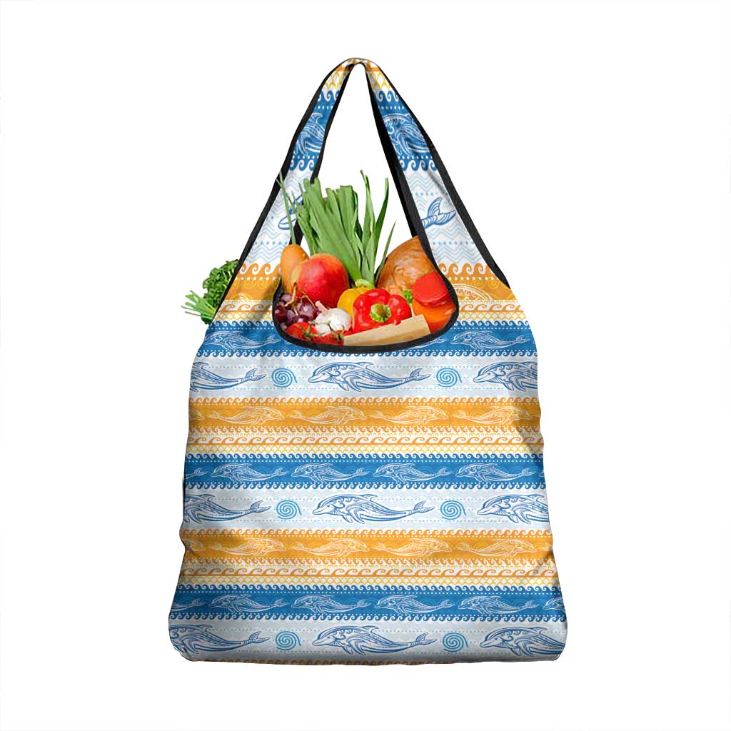 Anguilla Dolphins Pattern Grocery Bag Orange And Blue