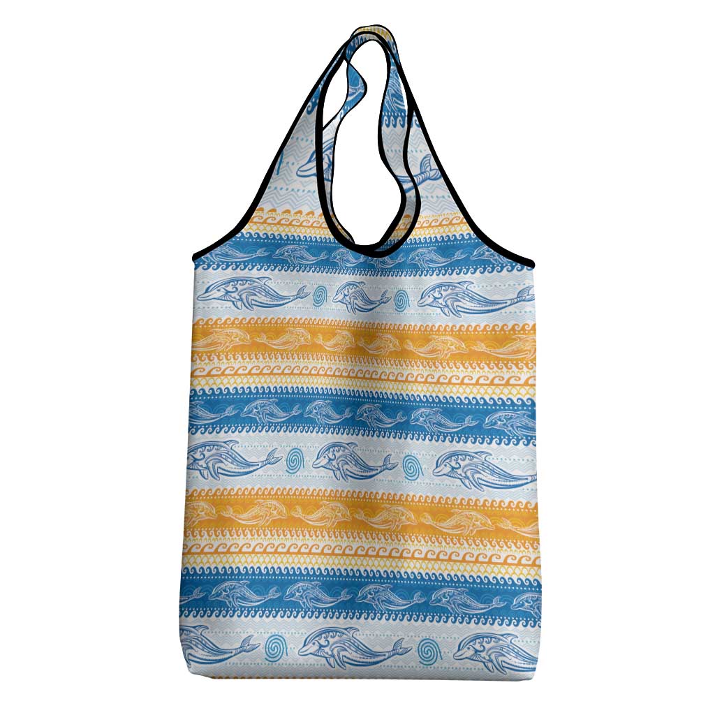 Anguilla Dolphins Pattern Grocery Bag Orange And Blue