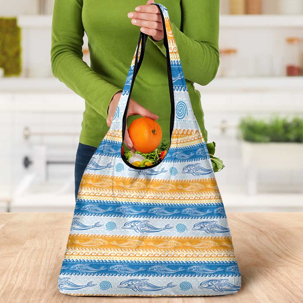 Anguilla Dolphins Pattern Grocery Bag Orange And Blue