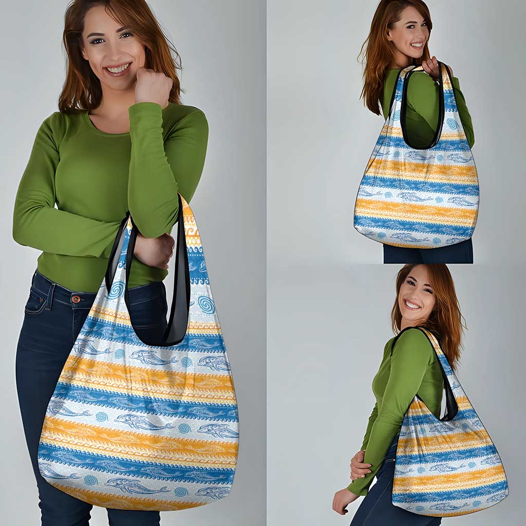 Anguilla Dolphins Pattern Grocery Bag Orange And Blue