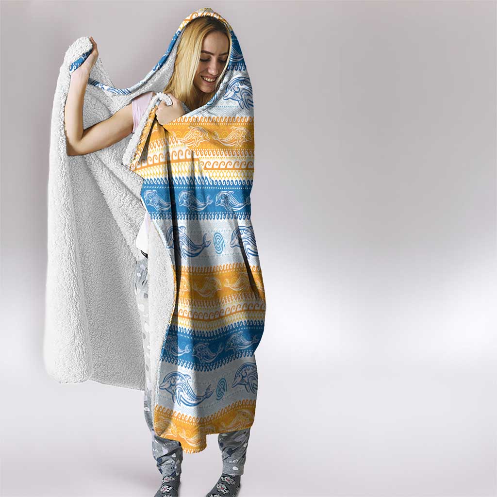 Anguilla Dolphins Pattern Hooded Blanket Orange And Blue