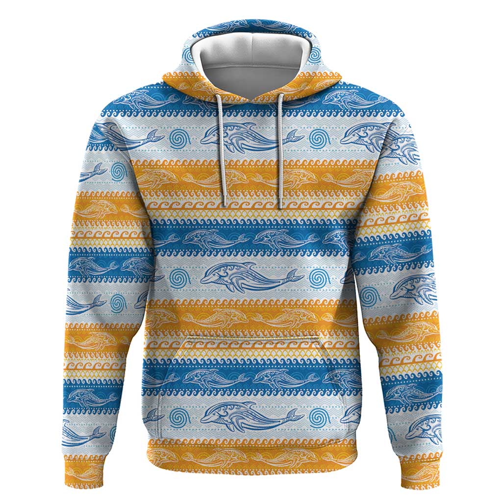 Anguilla Dolphins Pattern Hoodie Orange And Blue