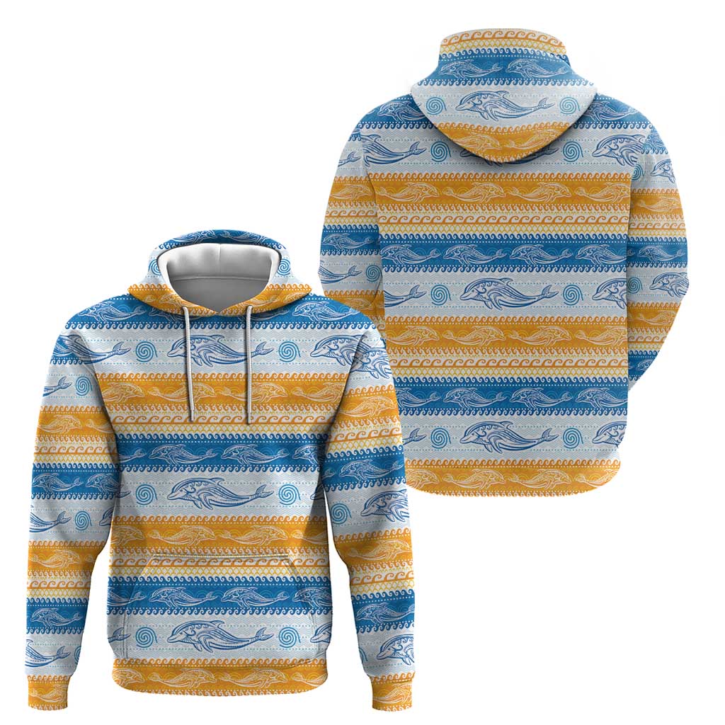 Anguilla Dolphins Pattern Hoodie Orange And Blue