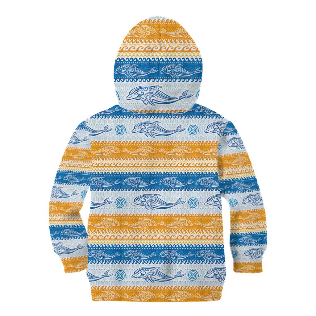 Anguilla Dolphins Pattern Kid Hoodie Orange And Blue