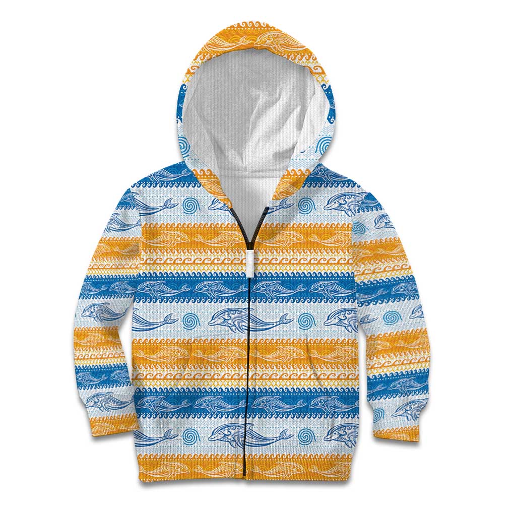 Anguilla Dolphins Pattern Kid Hoodie Orange And Blue