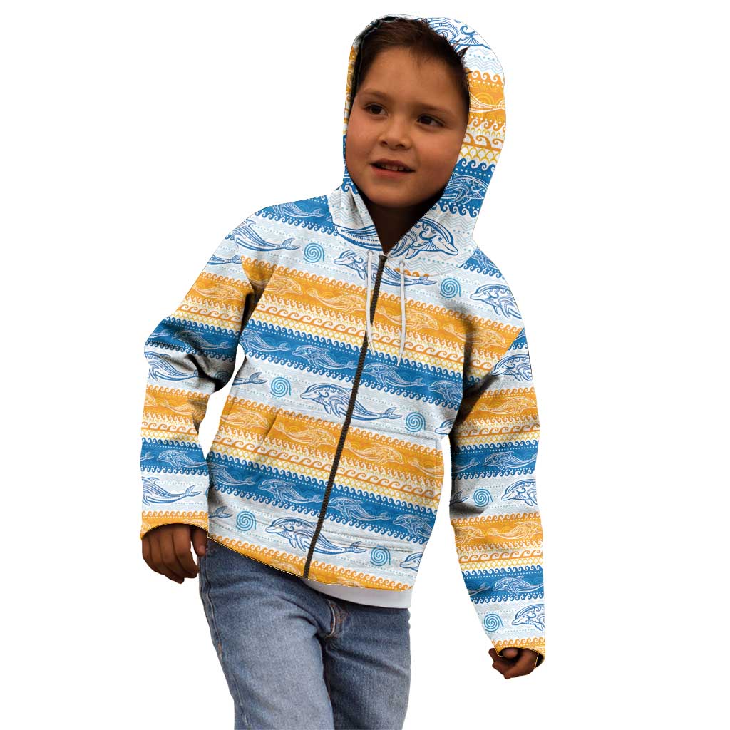 Anguilla Dolphins Pattern Kid Hoodie Orange And Blue