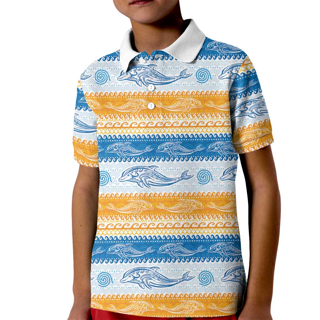 Anguilla Dolphins Pattern Kid Polo Shirt Orange And Blue