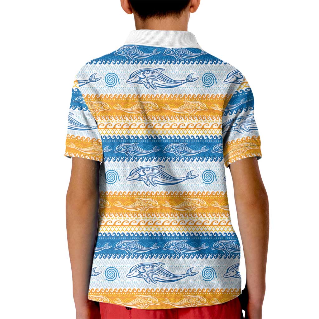 Anguilla Dolphins Pattern Kid Polo Shirt Orange And Blue