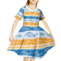 Anguilla Dolphins Pattern Kid Short Sleeve Dress Orange And Blue