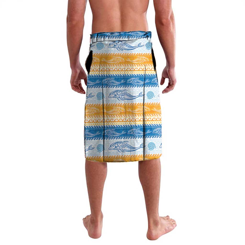 Anguilla Dolphins Pattern Lavalava Orange And Blue