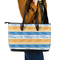 Anguilla Dolphins Pattern Leather Tote Bag Orange And Blue