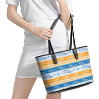 Anguilla Dolphins Pattern Leather Tote Bag Orange And Blue