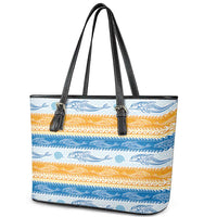 Anguilla Dolphins Pattern Leather Tote Bag Orange And Blue