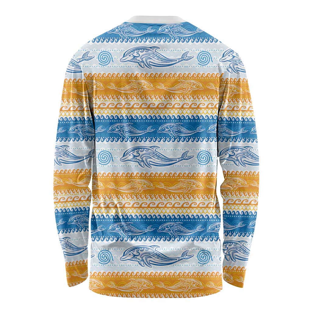 Anguilla Dolphins Pattern Long Sleeve Shirt Orange And Blue