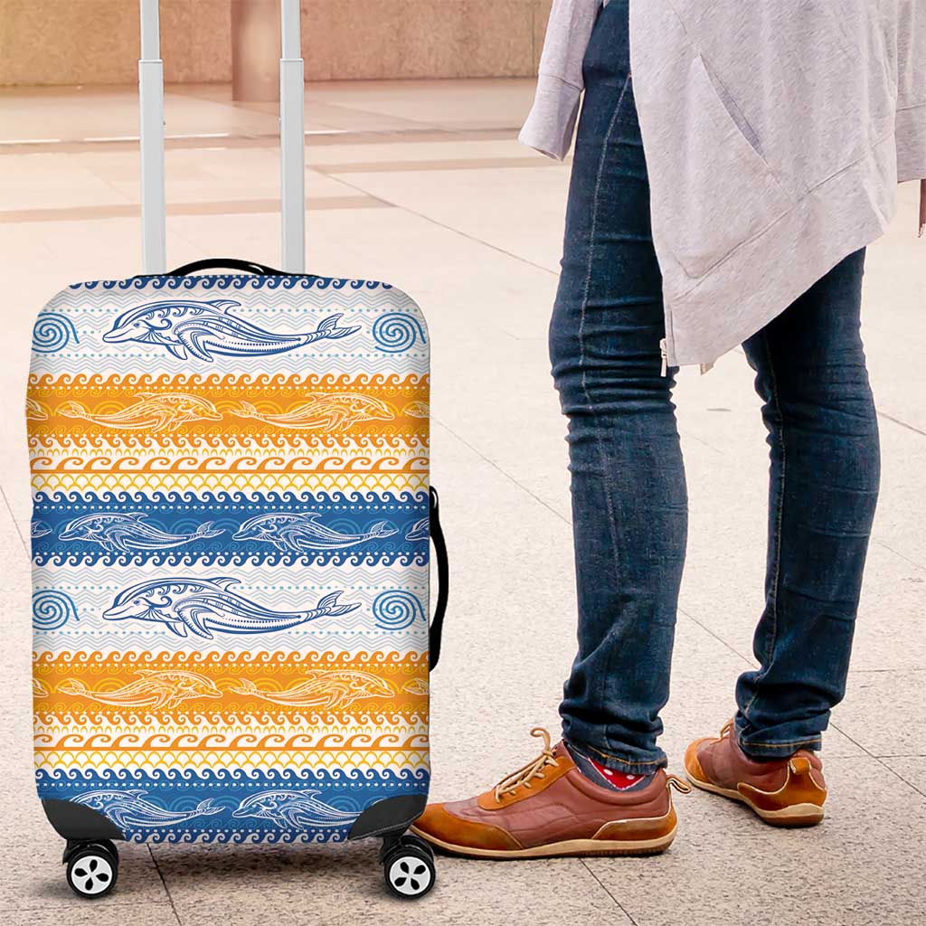 Anguilla Dolphins Pattern Luggage Cover Orange And Blue